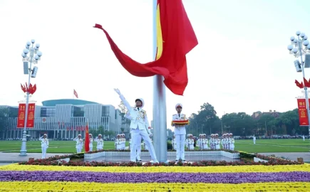 Flag Rising In Ho Chi Minh Mausoleum